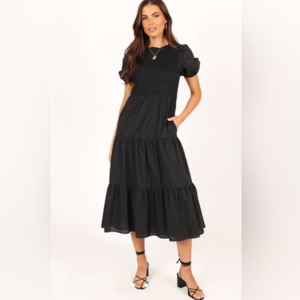 Petal & Pup Black Black Midi Dress Size 8